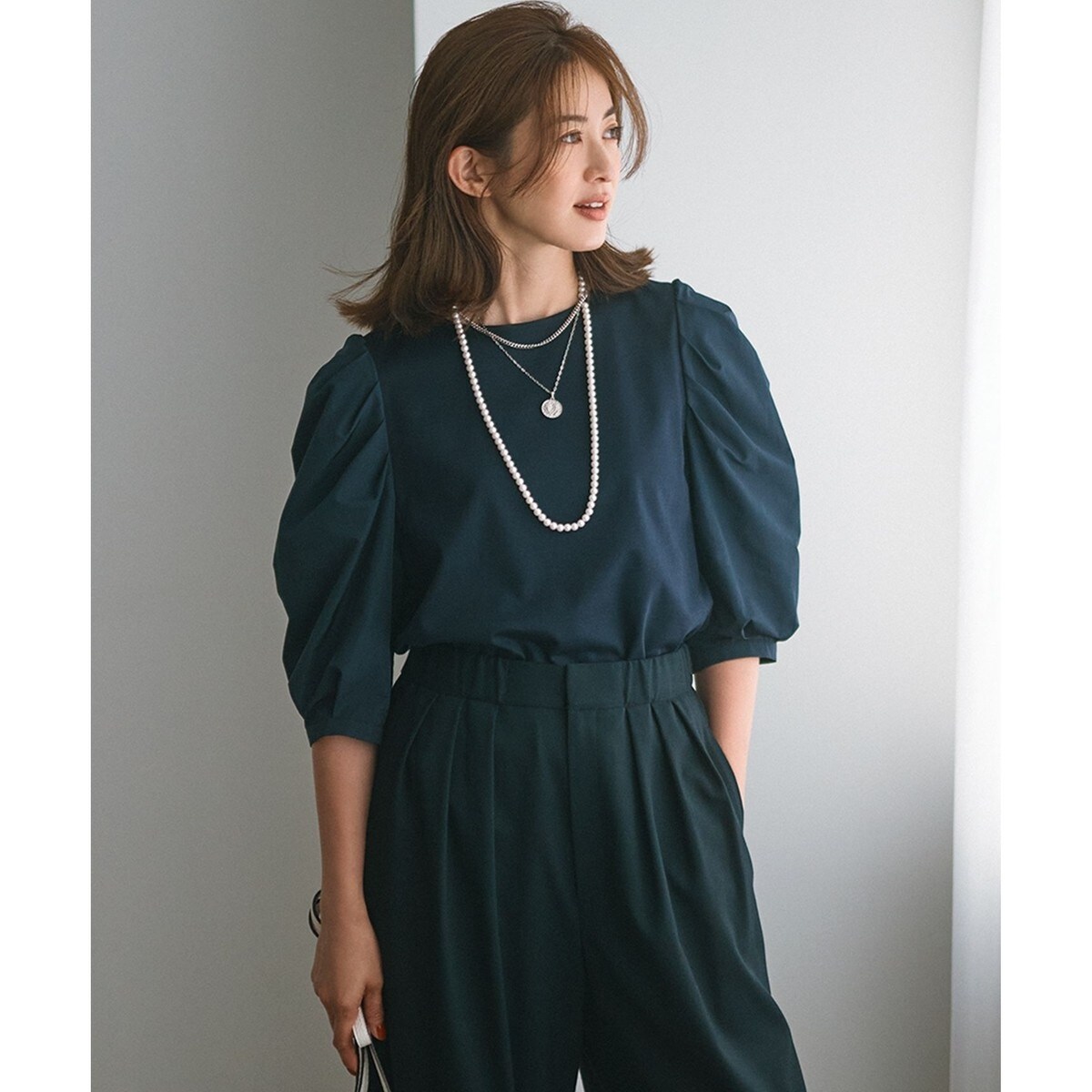 新品タグ付 24AW 23区 コットンポンチコンビジャージー ペプラムカットソー 洗える】コットンポンチコンビジャージー ペプラム カットソー