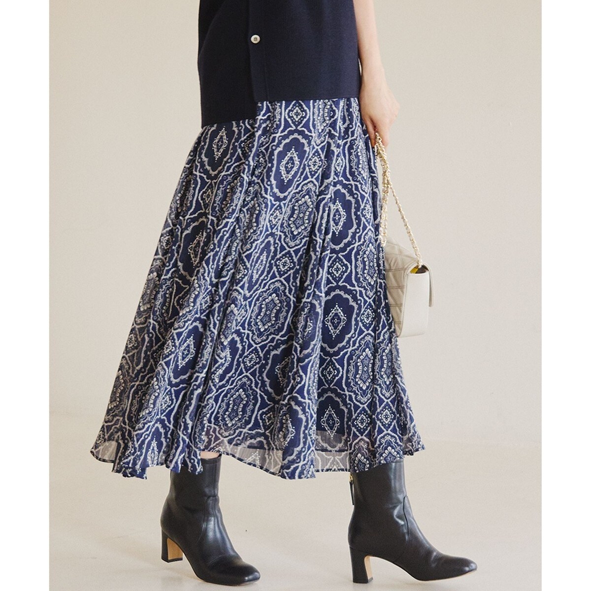 大きいサイズ48＊２３区 チェック タフタ フレアスカート＊自由区組曲ICB 大きいサイズ48＊23区 チェック タフタ フレアスカート＊自由