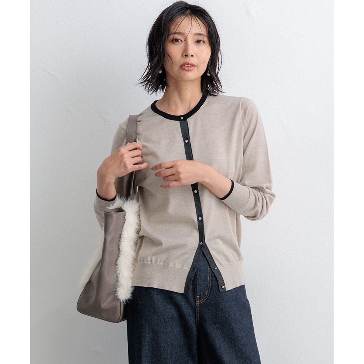 洗える】サステナブルウール バイカラー カーディガン | 23区(23KU