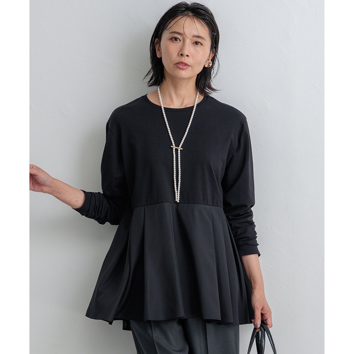 美品【23区】アイレットジャージー カットソー 黒 好評につき新色追加】アイレットジャージー カットソー / 23区