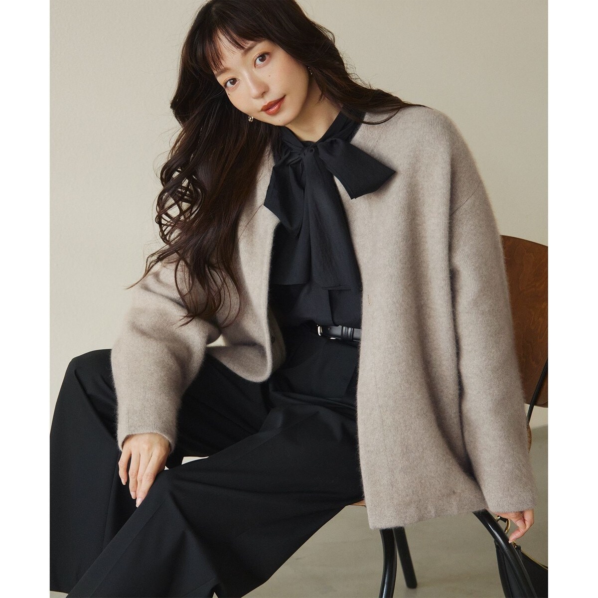 【CLASSY.11月号掲載/洗える】ラクーンブレンドダブルフェイス ニットカーディガン CLASSY.11月号掲載/洗える】ラクーンブレンドダブルフェイス