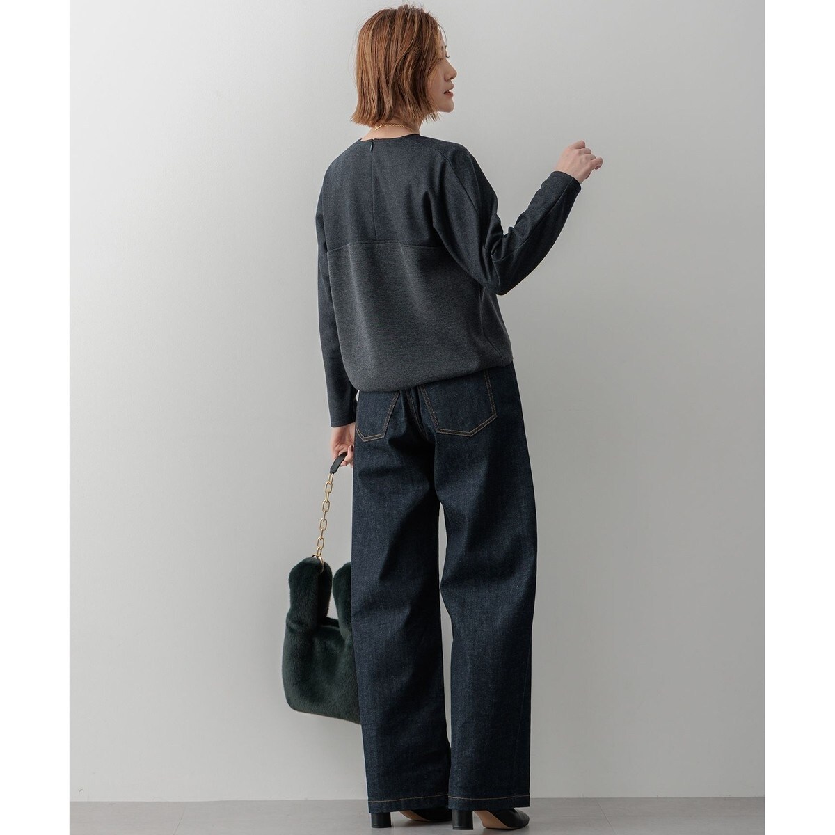 洗える】ウールミルドジャージー ビスチェライクコンビ カットソー