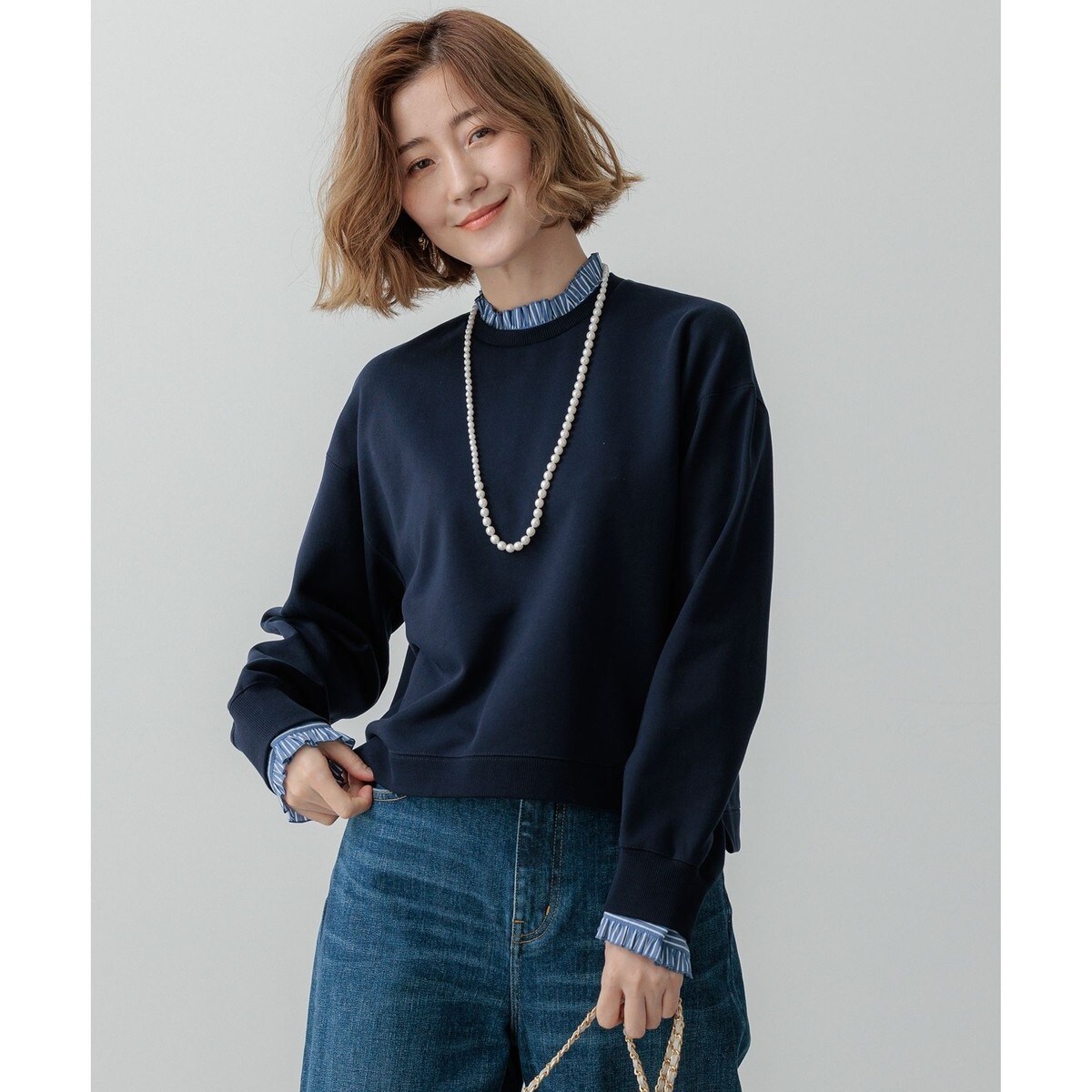 洗える　ウールミルドジャージー ビスチェライクコンビ カットソー 23区（大きいサイズ） 【洗える】ウールミルドジャージー ビスチェ