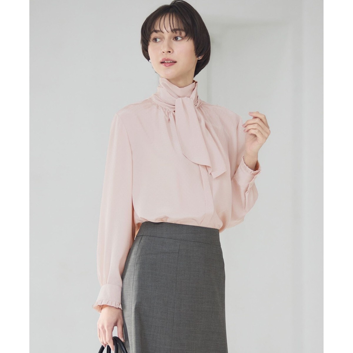 大きいサイズ】【biyori/極】”こなれ袖がポイント”バンドカラーシャツ