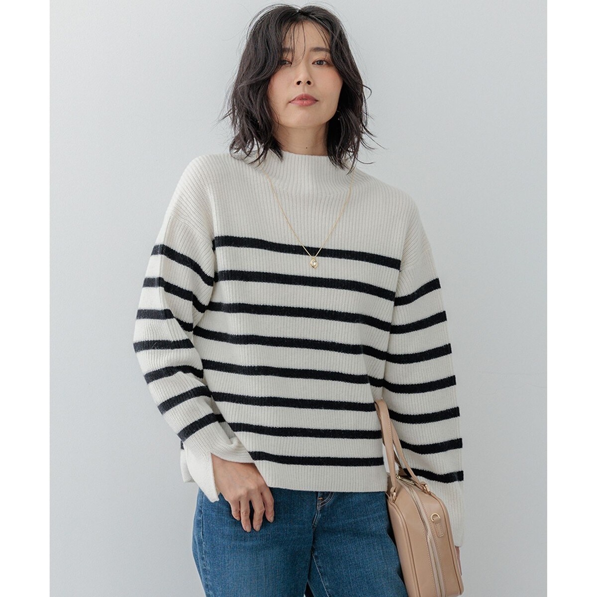 【洗える】ウールカシミヤ パネルボーダー ニット 洗える】ウールカシミヤ パネルボーダー ニット （ニット