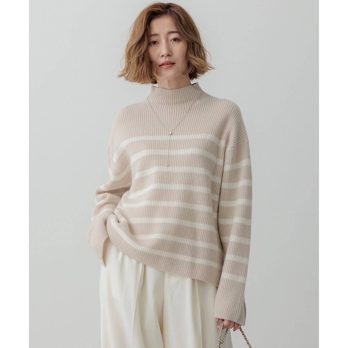 【洗える】ウールカシミヤ パネルボーダー ニット 洗える】ウールカシミヤ パネルボーダー ニット （ニット