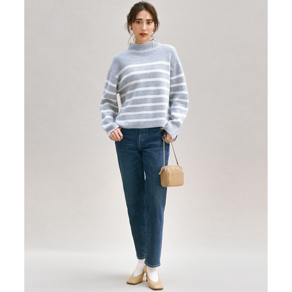 【洗える】ウールカシミヤ パネルボーダー ニット 洗える】ウールカシミヤ パネルボーダー ニット （ニット