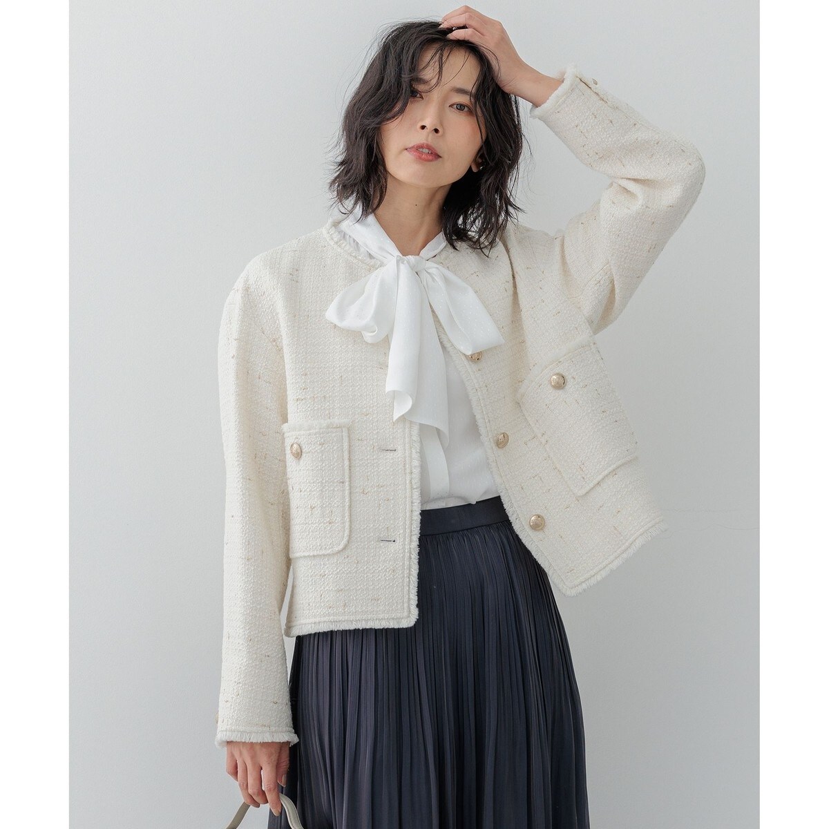 【ちゃん】新品未使用タグ付き　GIOLICA ボタン ツイード ジャケット ニジュウサンク チイサイサイズ 23区 S 【滝沢眞規子さん着用】GIOLICA