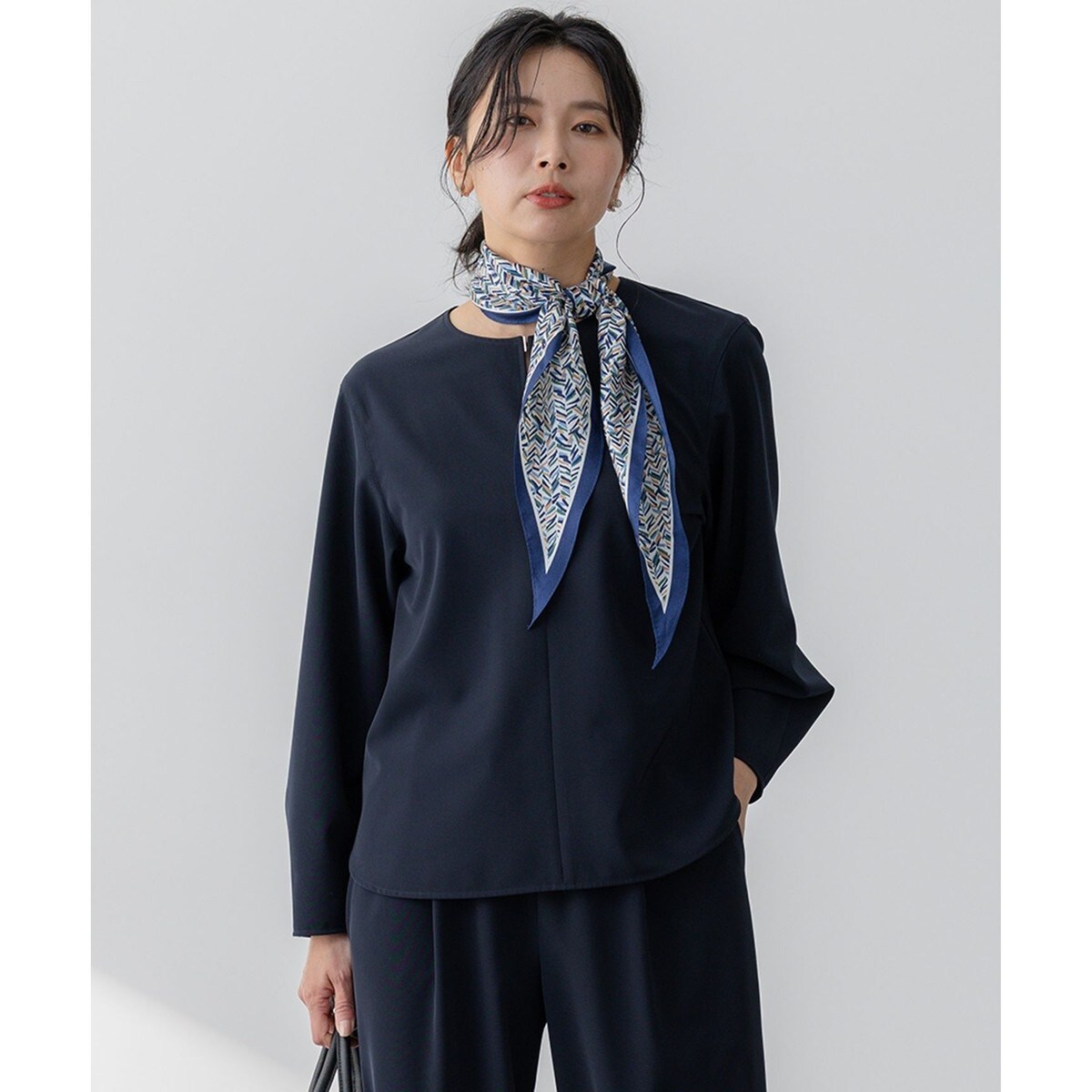 一部店舗限定/洗える】プレザンスジャカード ペプラム ブラウス