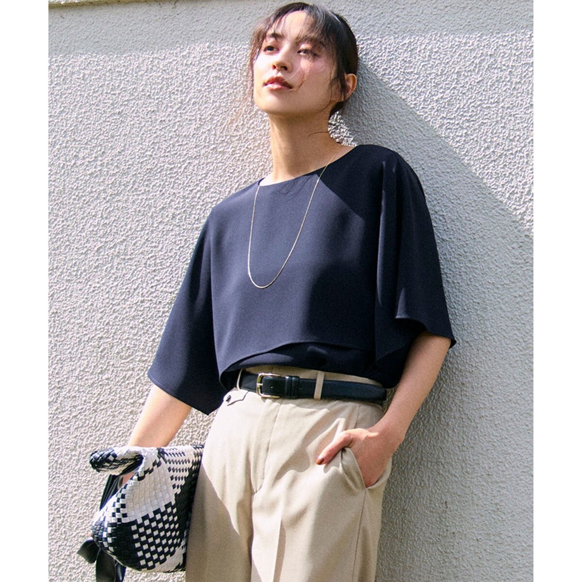 今期【吸水速乾、接触冷感】ストレッチジョーゼット シアーコンビ カットソー 吸水速乾/UVカット/接触冷感】ストレッチジョーゼット シアー