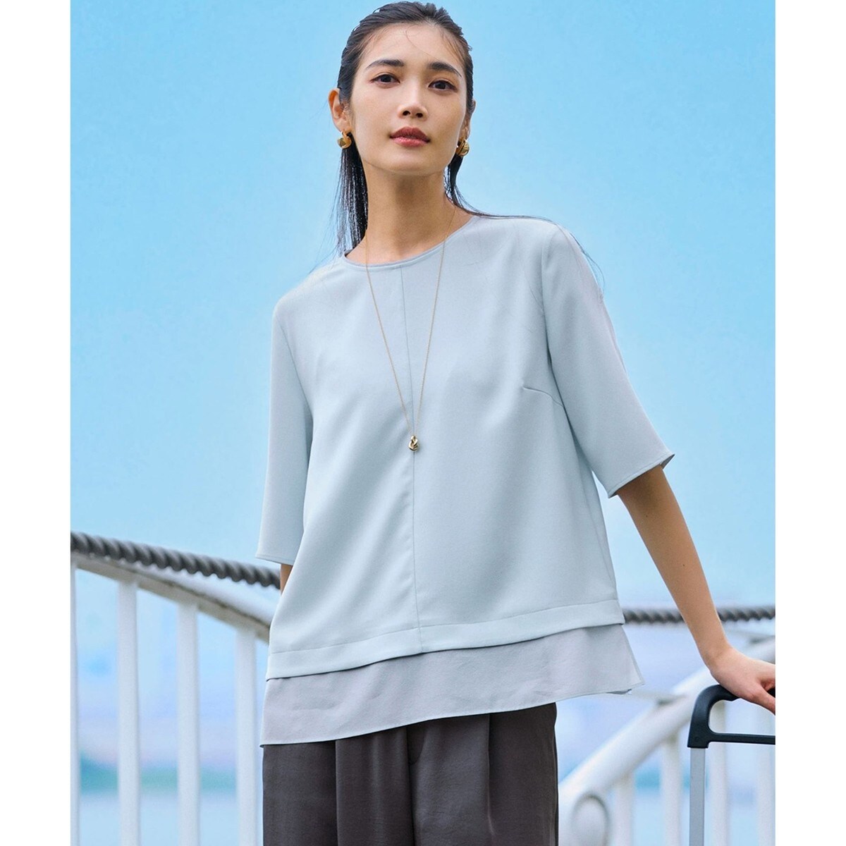 【新品タグ付】23区 現行　ハイエンドフレアスリーブ Tシャツ　トップス　大きめ 23区 tシャツ 「洗える」ハイエンド フレアスリーブ Tシャツ