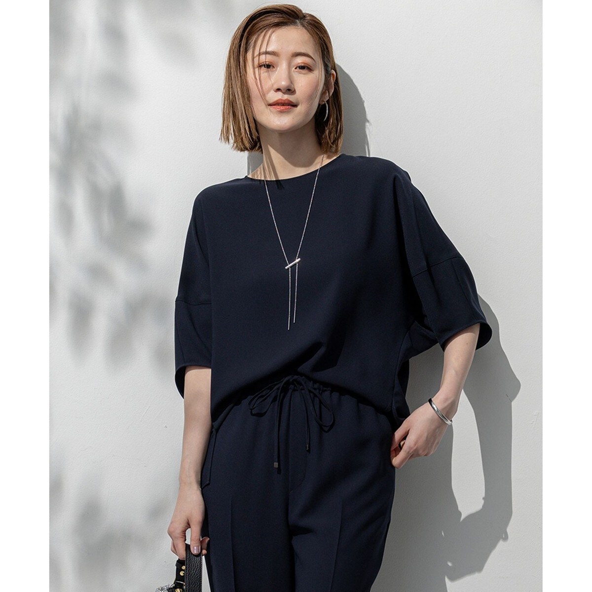 今期【吸水速乾、接触冷感】ストレッチジョーゼット シアーコンビ カットソー 吸水速乾/UVカット/接触冷感】ストレッチジョーゼット シアー