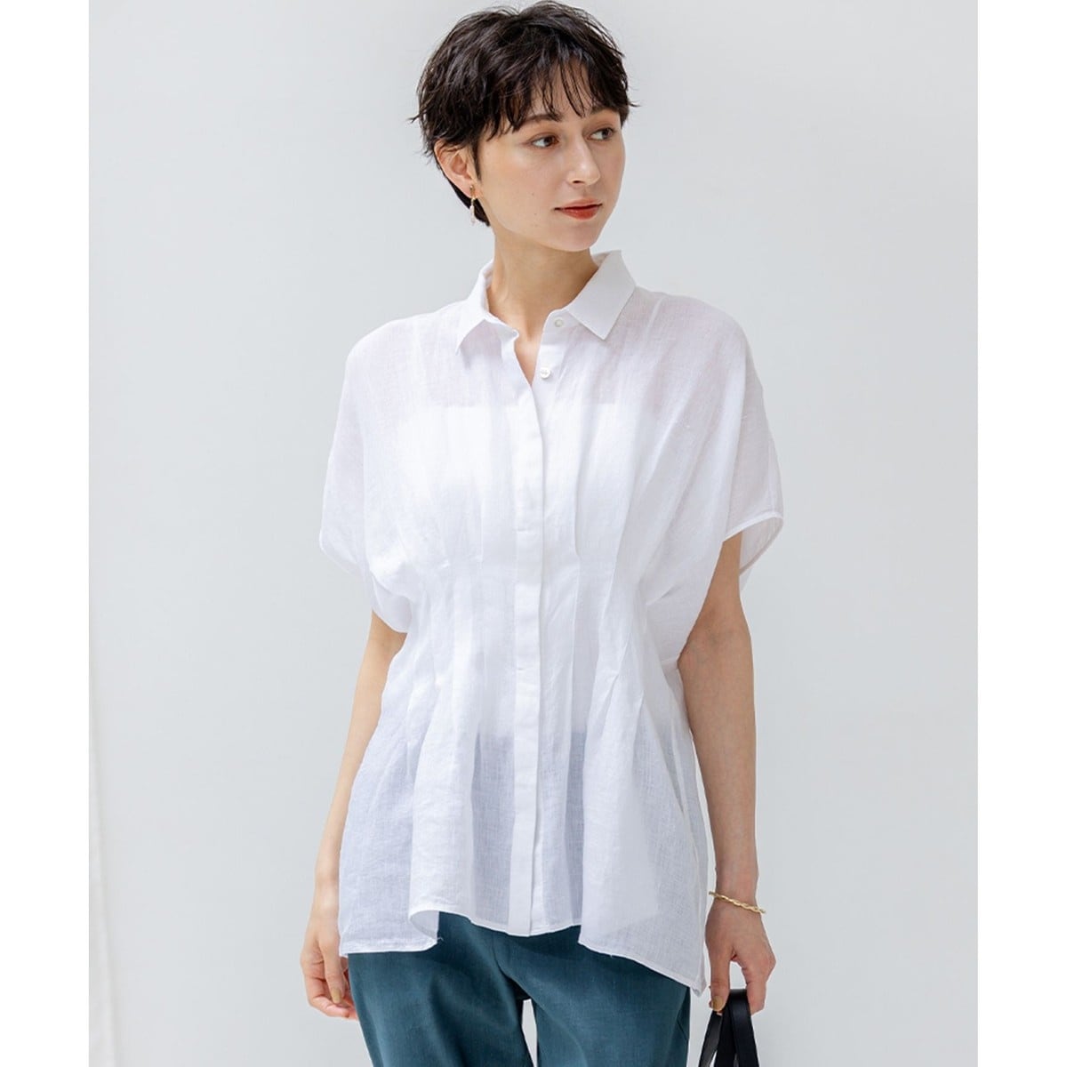 23区S 32 【洗える】LIBECOリネン クロップド シャツ　小さいサイズ 洗える】LIBECOリネン クロップド シャツ / 23区 | ファッション