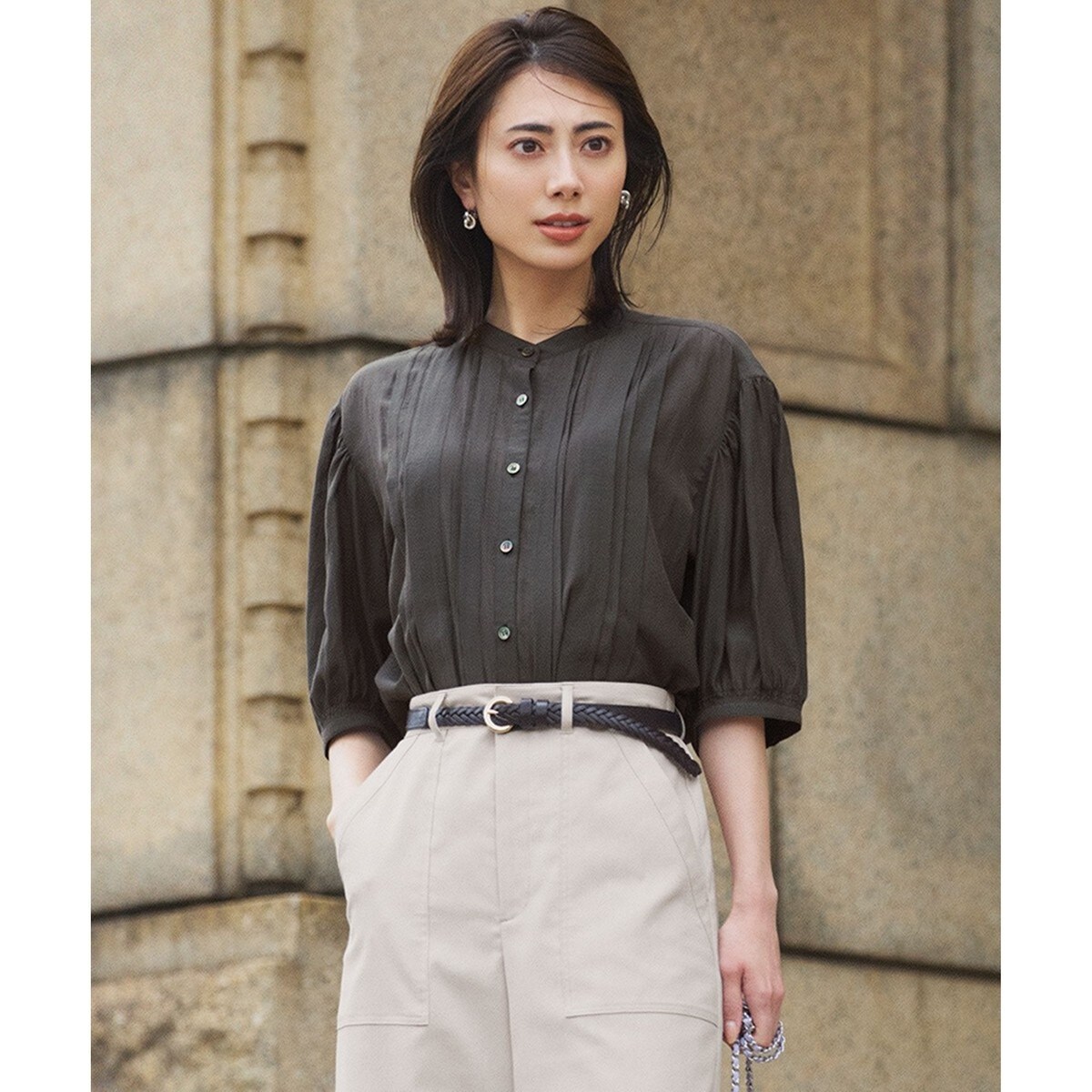 23区 ドライスラブストレッチ スキッパーブラウス 23区｜【接触冷感/UVカット】ドライスラブストレッチ スキッパー