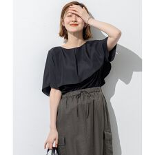 【汗じみ防止/洗える】スムースデザイン ラッフルカラー カットソー