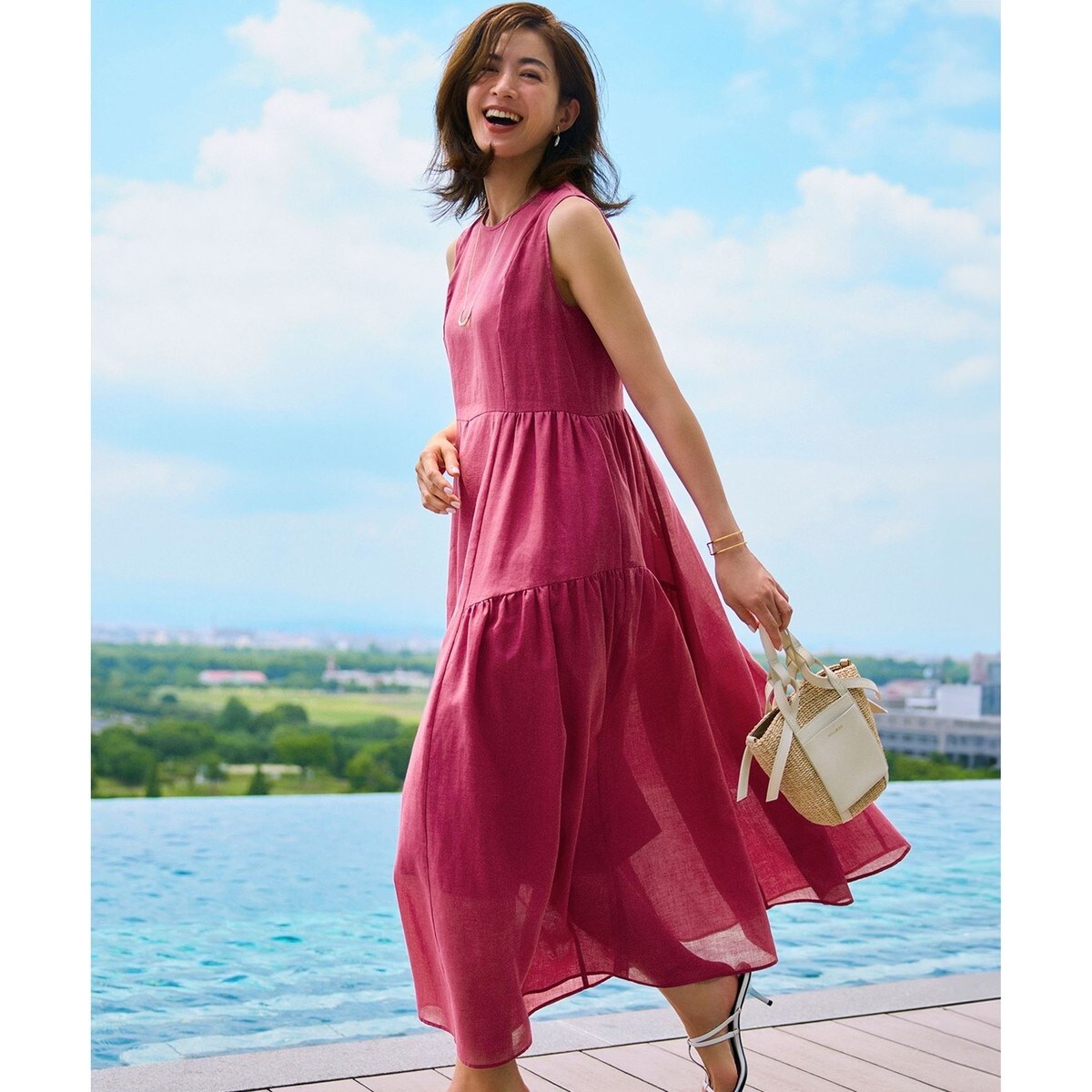 23区ナイロンコットンタフタワンピース 洗える/撥水加工】ナイロン