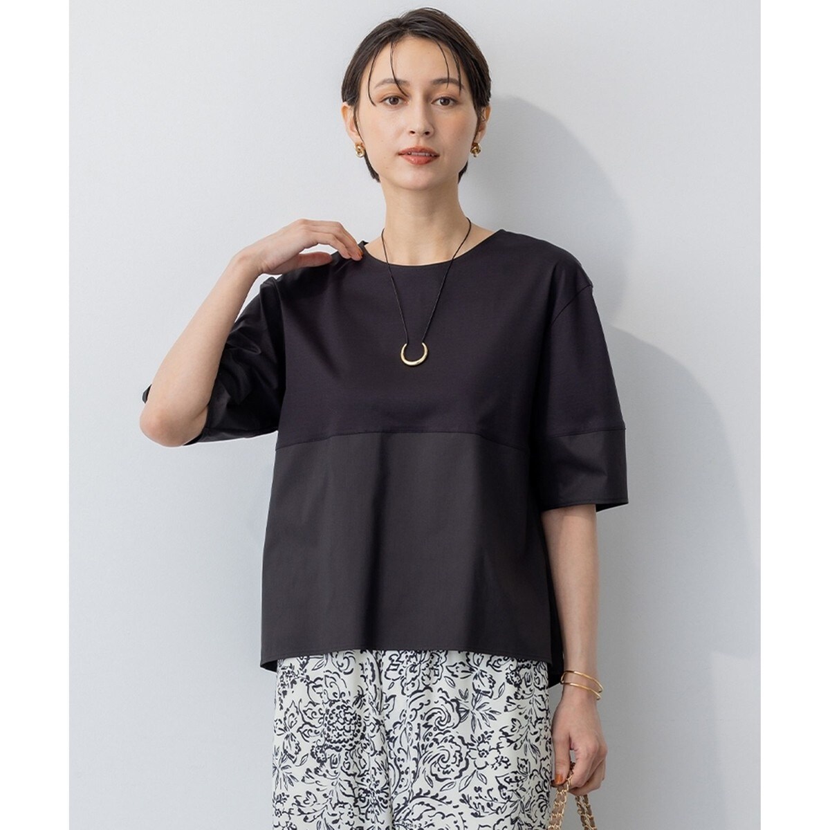 洗える】ウールミルドジャージー ビスチェライクコンビ カットソー