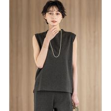 【洗える/吊り干しOK】ヴィスコースストレッチ ノースリーブ ニット