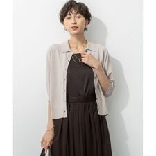 【洗える/吊り干しOK】ヴィスコースストレッチ ポロニット カーディガン