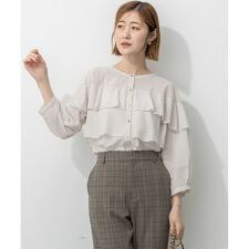 【Oggi9月号掲載/洗える】クリアトリコットジャージー フリルデザイン カットソー