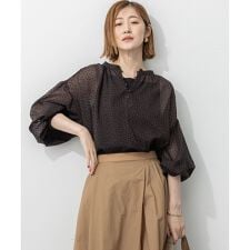 【洗える】ドットフロッキー ボリュームスリーブ ブラウス