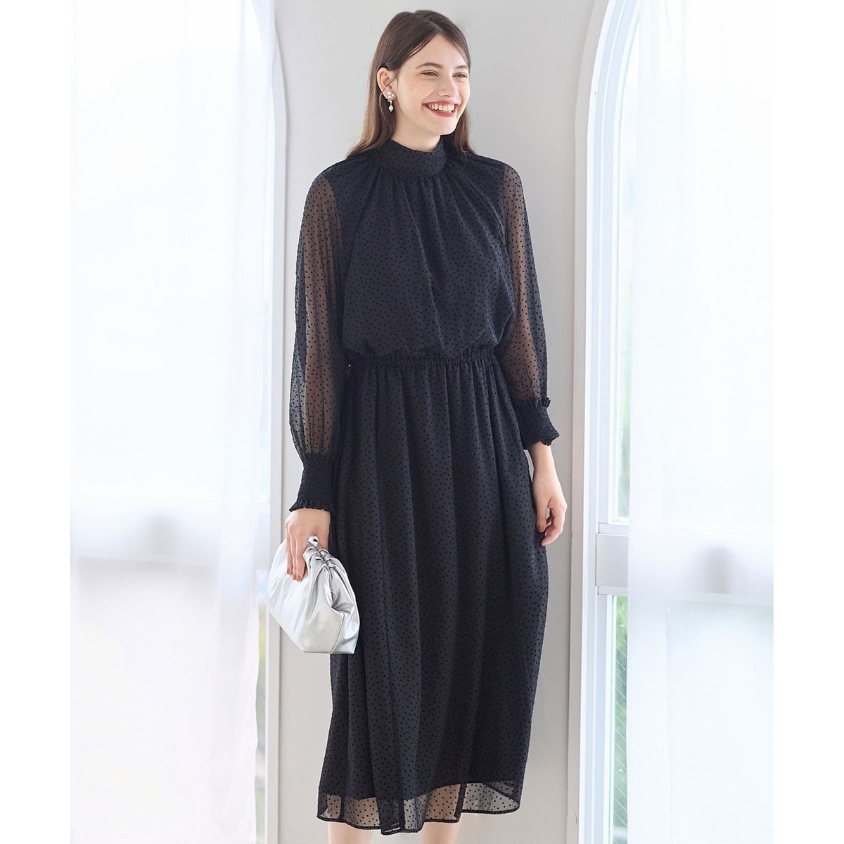 ウールジョーゼット フィットアンドフレア ワンピース | 23区(23KU