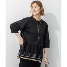 【汗じみ防止加工】スカーフプリントコンビ ヘムデザイン チュニック