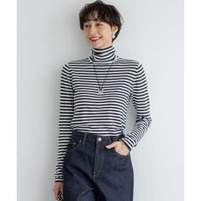 【洗える】スムージーコットン タートルネック ニット