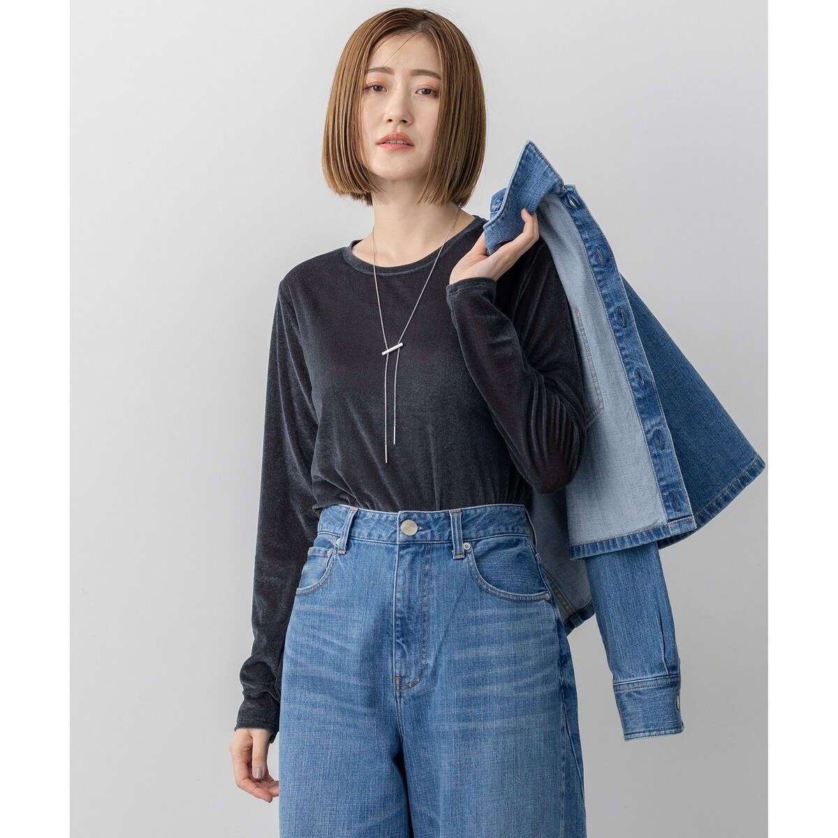 23区 コンパクトポンチペプラムカットソー 46サイズ 大きいサイズ 丈長め 23区 tシャツ 「洗える」コットンポンチコンビジャージー