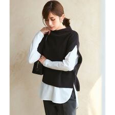【洗える】コットンリリー モックネックニットベスト