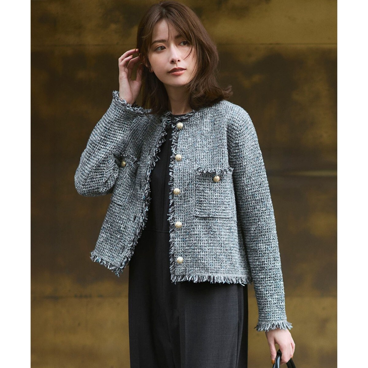 【美品】23区 中村アン着用 シープレザー ノーカラーシングルジャケット　黒36 美品】23区 中村アン着用 シープレザー ノーカラーシングル