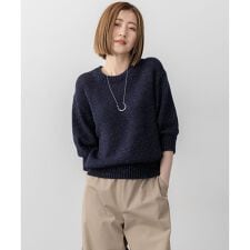 【洗える】ルレックスバルキー5分袖 ラメ ニット