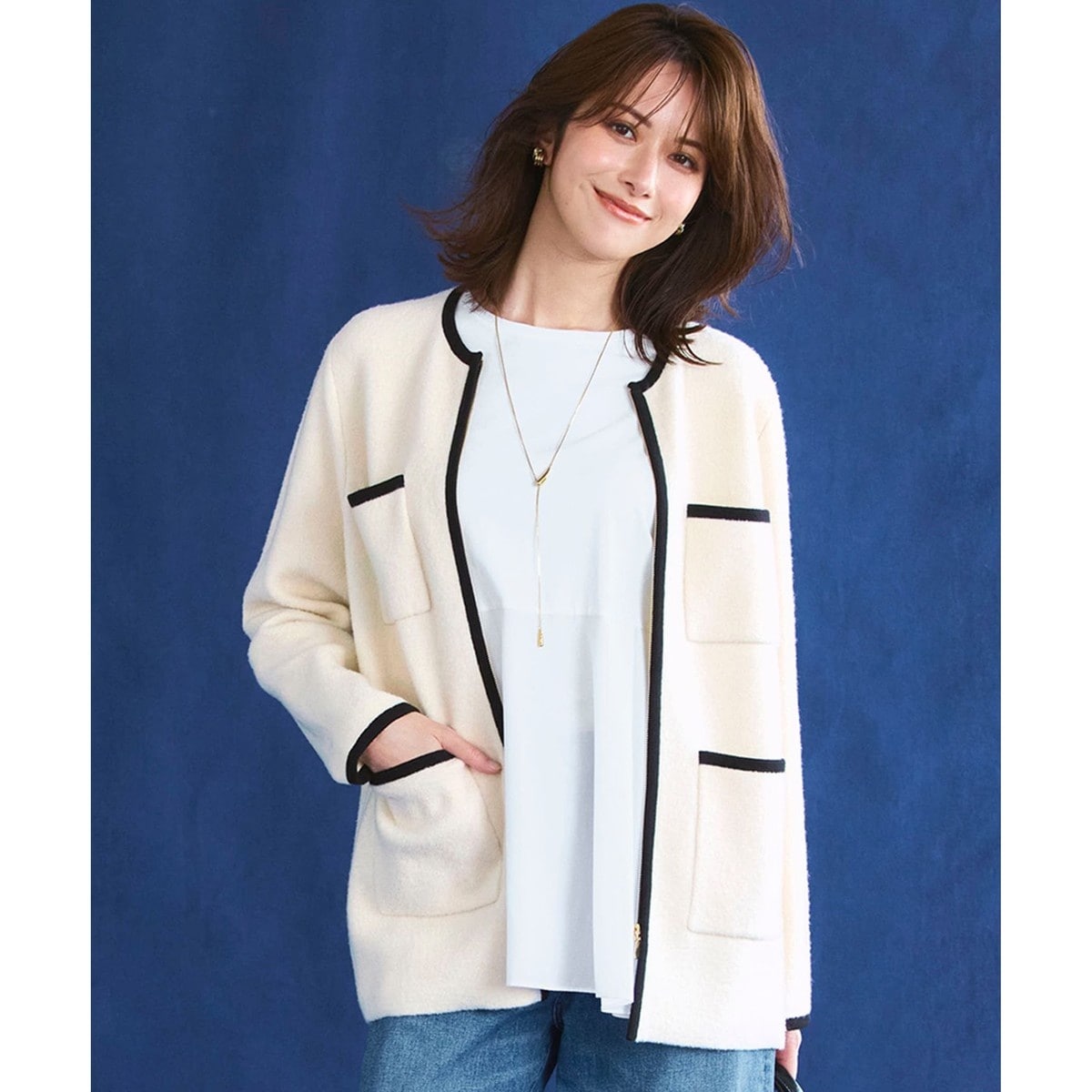洗える】ミニブークレニット バイカラー ジャケット | 23区(23KU