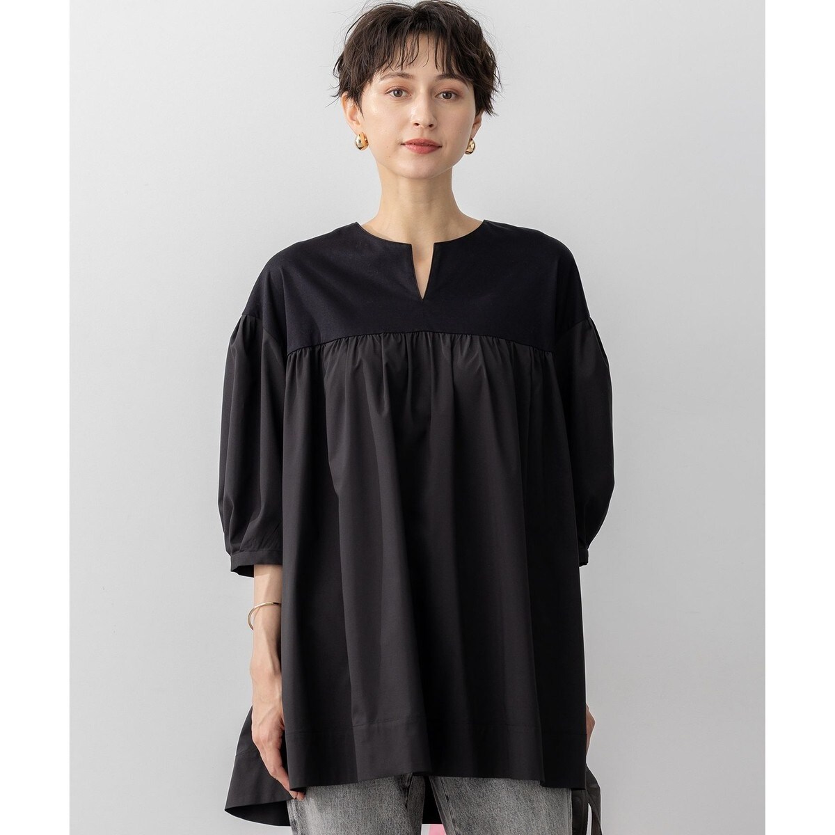 洗える】シルキータフタコンビ チュニック カットソー | 23区(23KU 