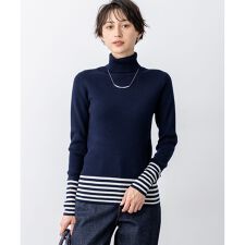 【見上愛さん着用/VERY掲載/洗える】ウーステッドウール リブタートル ボーダー ニット