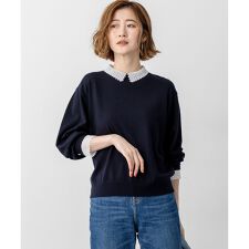 【CLASSY.掲載/洗える】エンブロイダリー ジオメトリックレースコンビ ニット