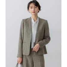 【洗える】ウールライクカルゼ ノーカラー ジャケット
