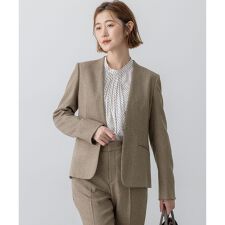 【洗える】ウールライクカルゼ ノーカラー ジャケット