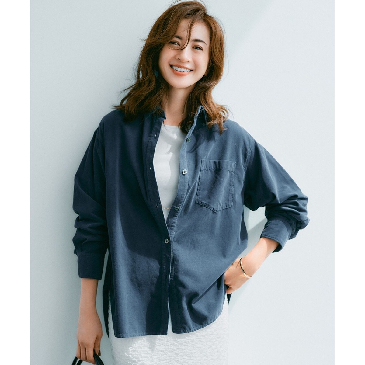 吸水速乾/UVケア/洗える】ストレッチクリアサテン バイカラー ブラウス