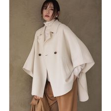 【見上愛さん着用/Oggi12月号掲載】ウールライトリバー ポンチョシルエット コート