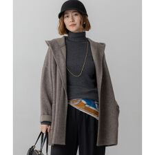 【洗える】ラクーンブレンドダブルフェイス フーディー ニットカーディガン