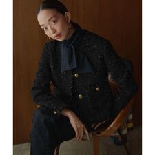 GIOLICAツイード ノーカラー ボタン ジャケット