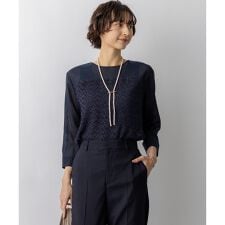 カットジャカードコンビ シアー ブラウス