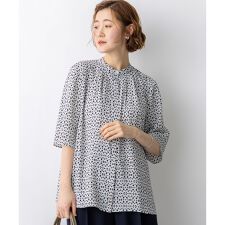 カレイドスコーププリント バンドカラー ブラウス