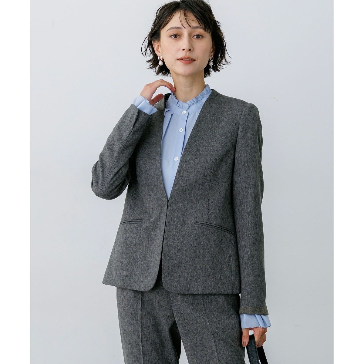 VIYELLA Vネックジャケット　グレー　新品未使用タグ付き ウールライクカルゼ Vネック ノーカラージャケット | 23区(23KU