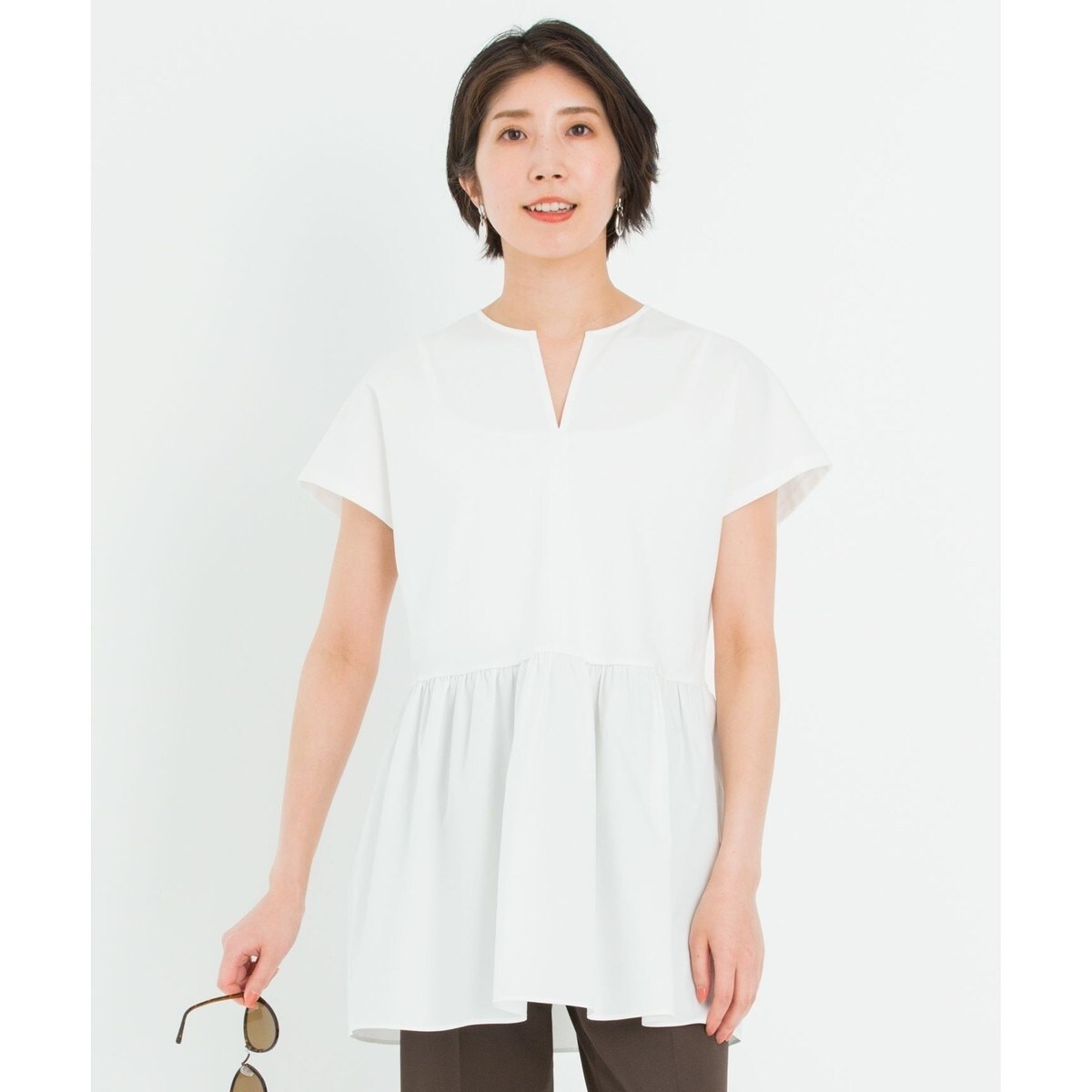 【23区】ソフトコンパクトポンチ布帛コンビカットソー　白　SIZE44 ソフトコンパクトポンチ 布帛コンビ カットソー | 23区(23KU