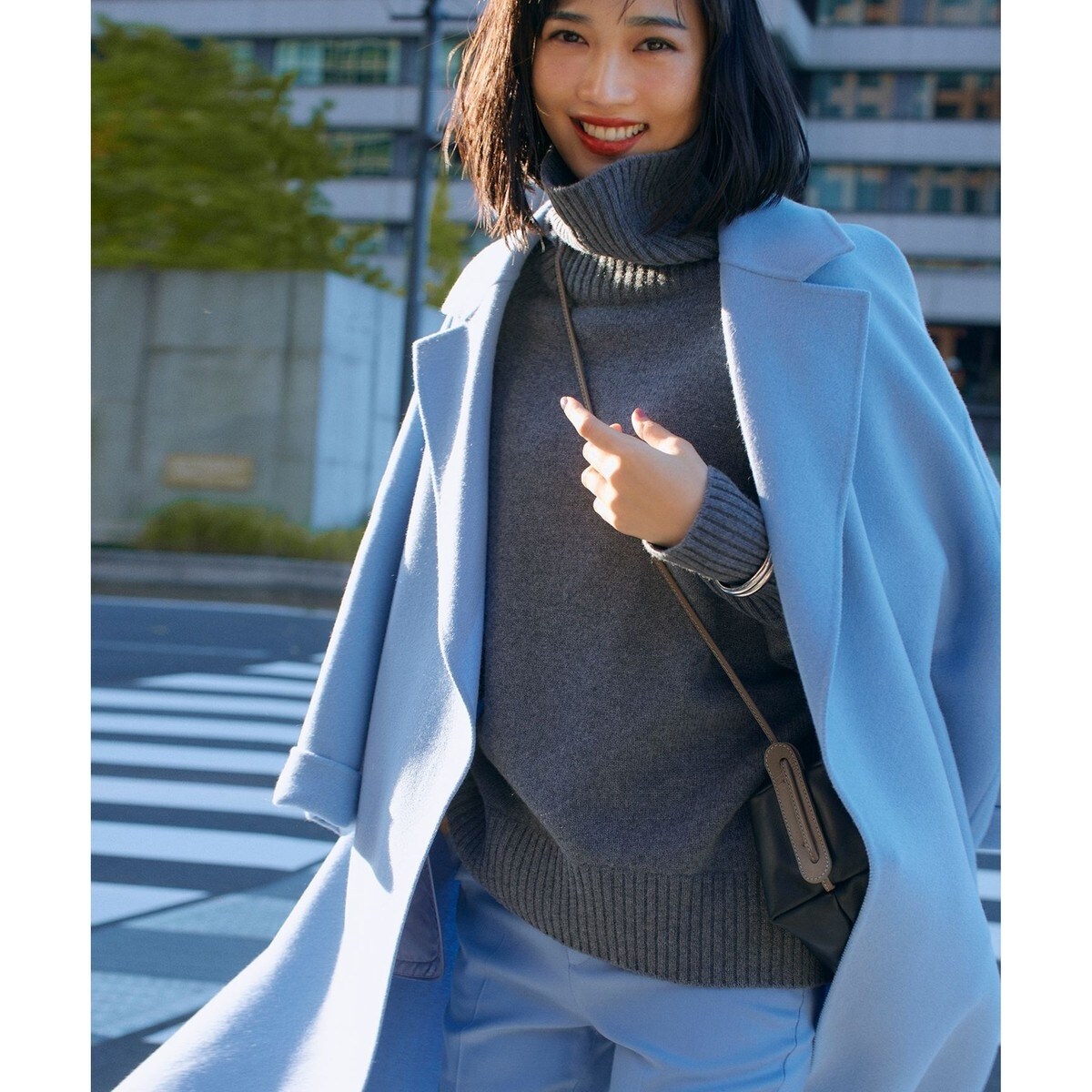 23区 MY STANDARD カシミヤブレンド ニット ポンチョ ブルー