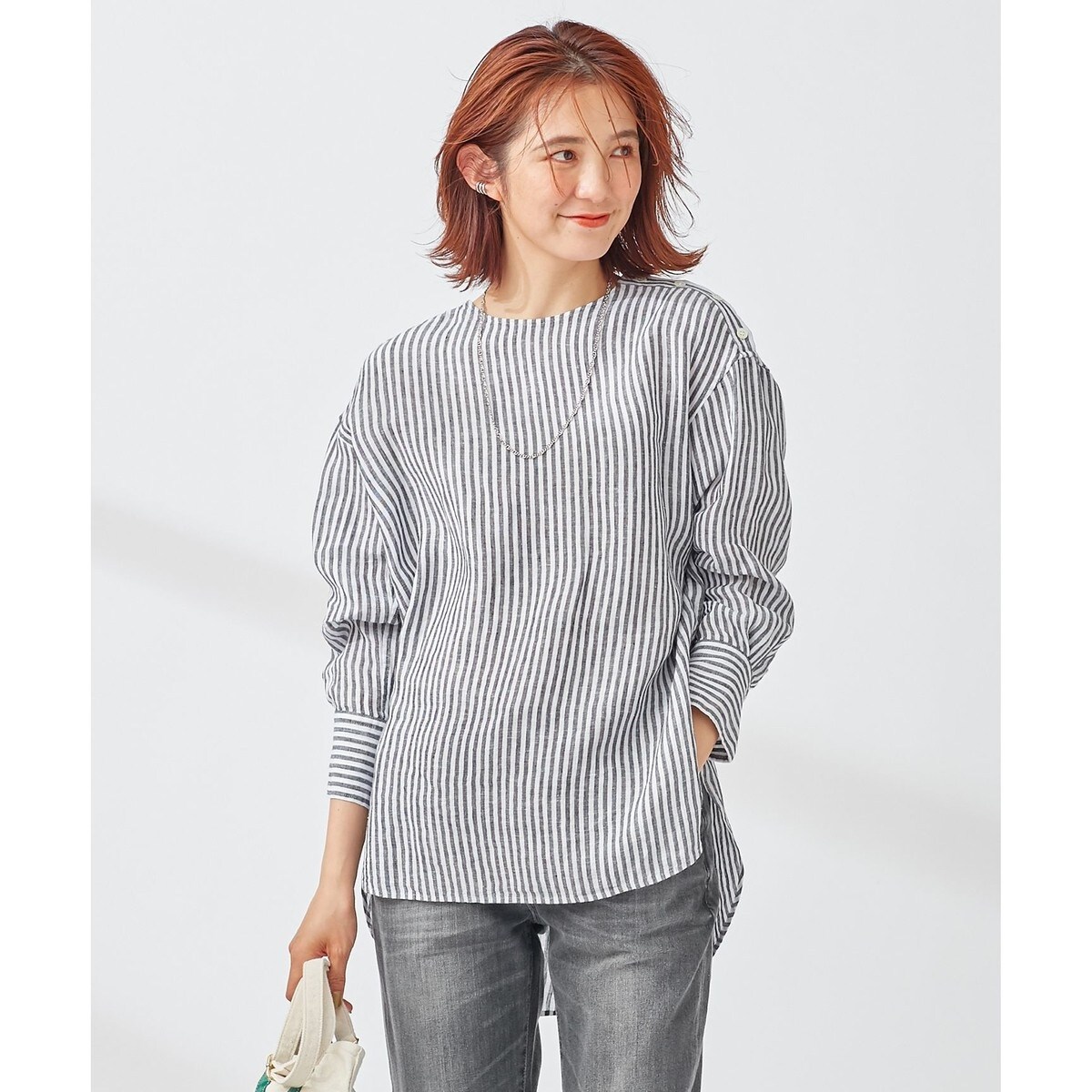 美品♪23区　LIBECO クルーネックシャツテール ブラウス　リネン　ゆったり 楽天市場】LIBECO クルーネックシャツテール ブラウス／23区