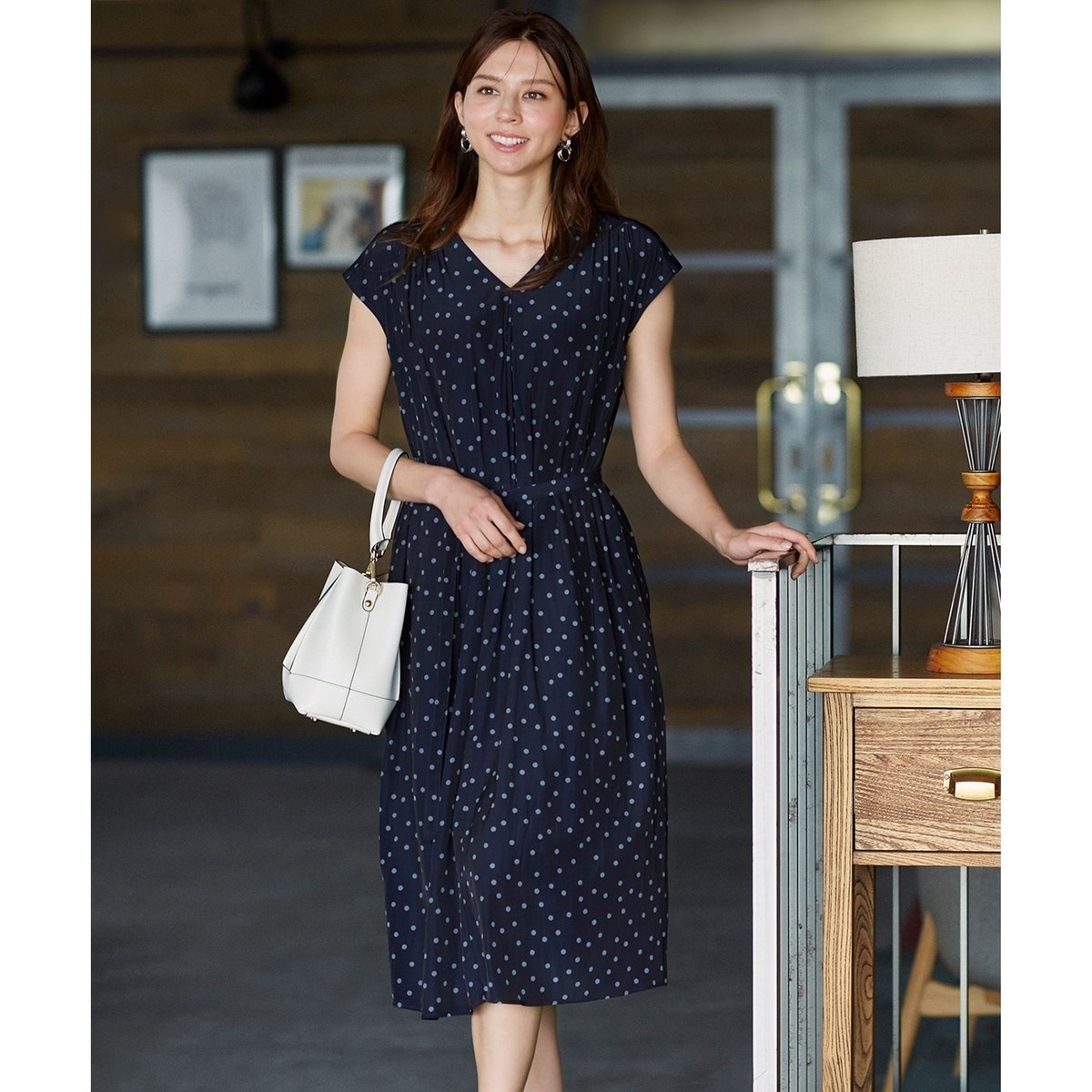 【新品未使用】自由区　ポルカドットプリント　ワンピース　38 洗える】ポルカドットプリント ワンピース / 自由区