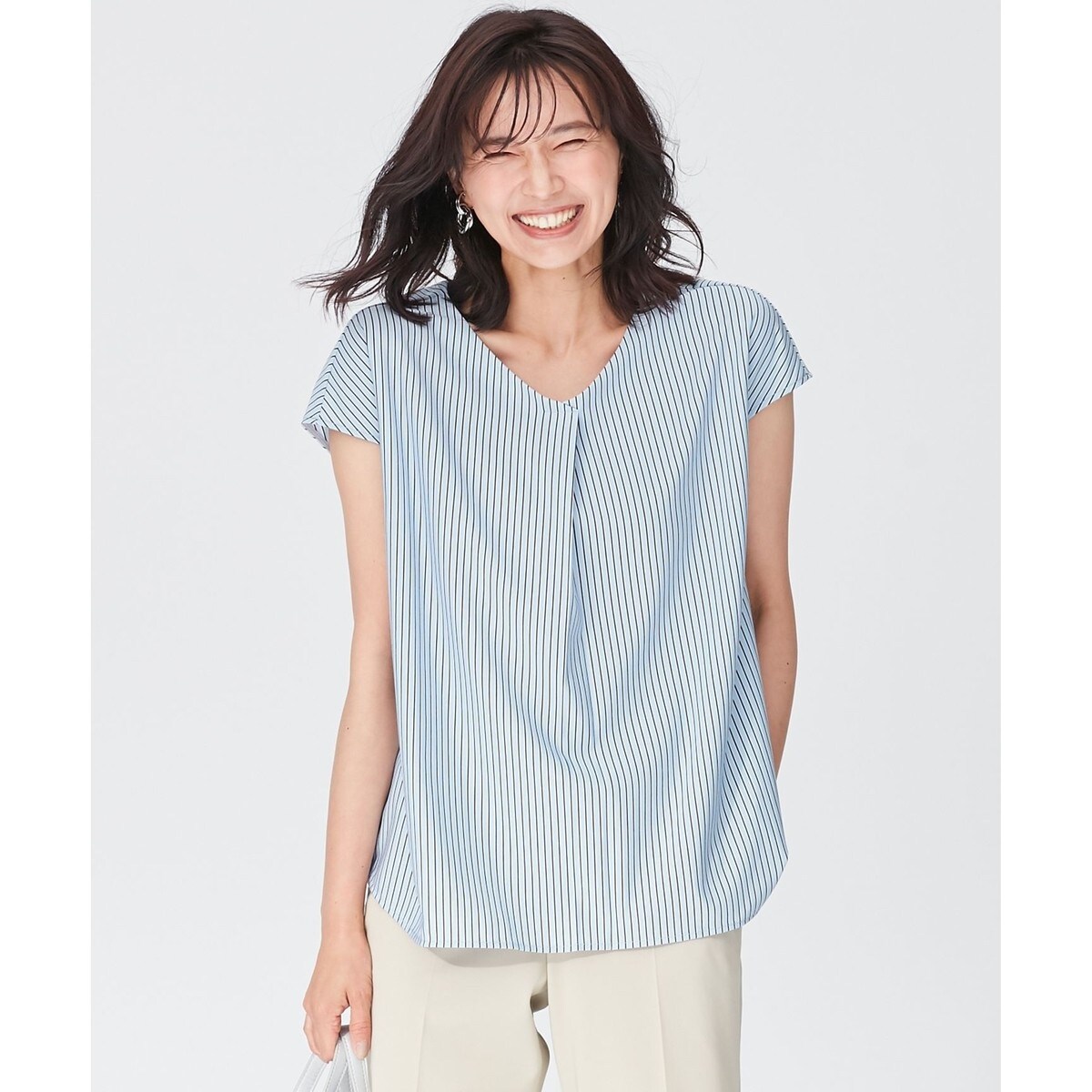 tシャツ 「WEB限定カラーあり・洗える」ストライプジャージー フレンチスリーブ カットソー レディース WEB限定カラーあり・洗える】ストライプジャージー フレンチ